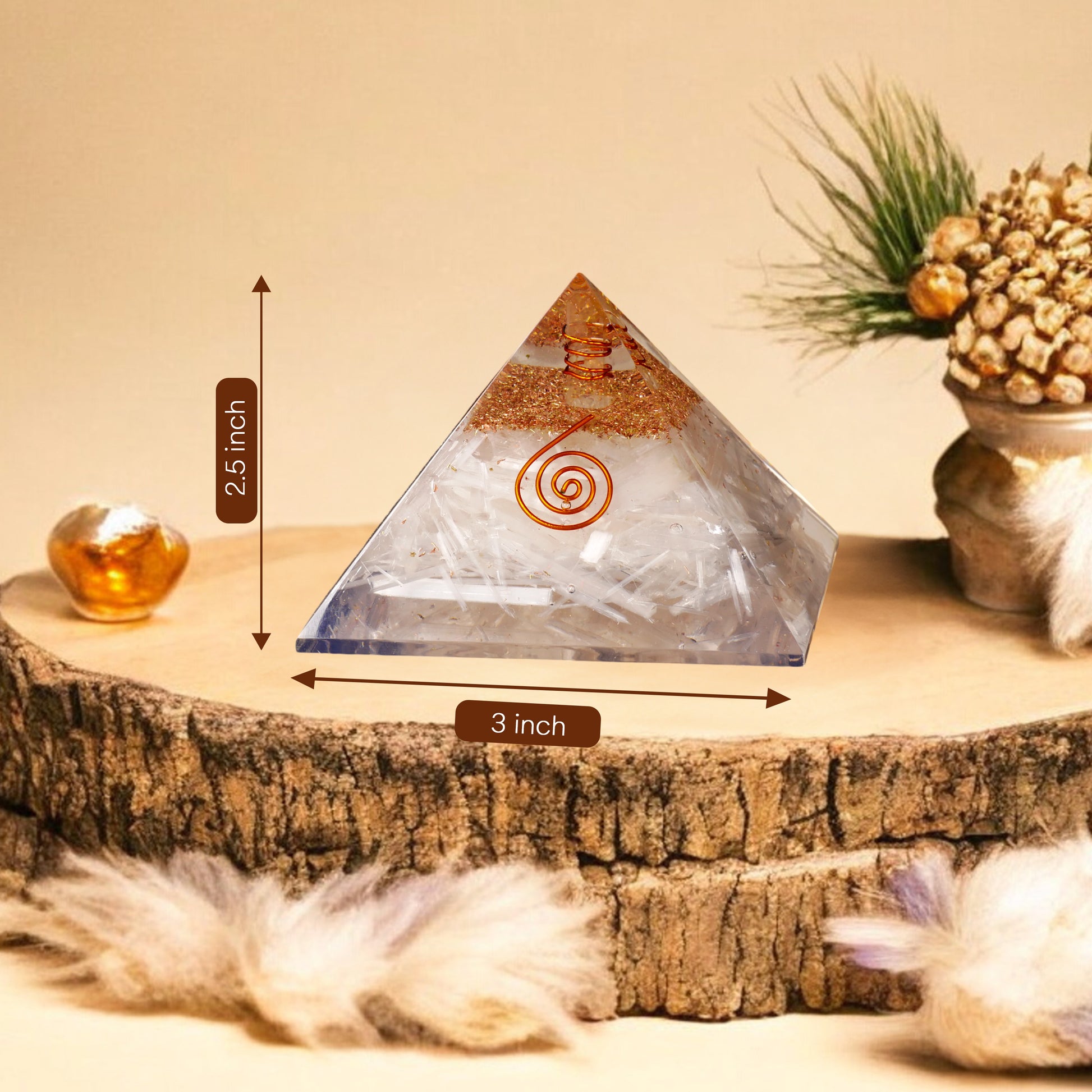 Selenite Copper Coil Orgone Crystal Pyramid