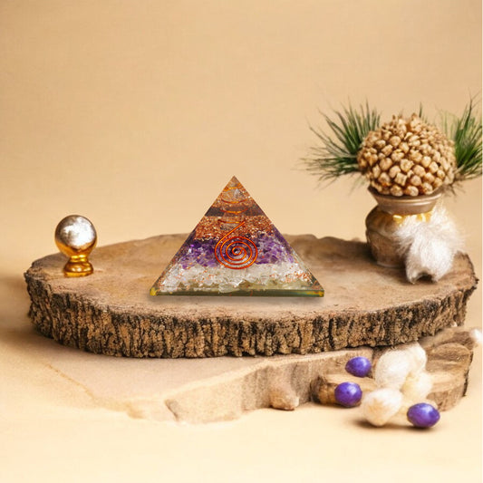 Clear Quartz and Amethyst Orgone Crystal Pyramid