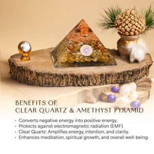 Clear Quartz and Amethyst Orgone Crystal Pyramid