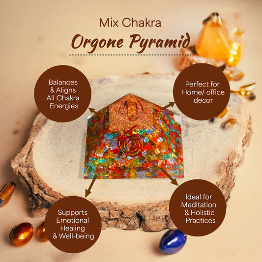 Mix Chakra With Copper Coil Orgone Healing Crystal Pyramid