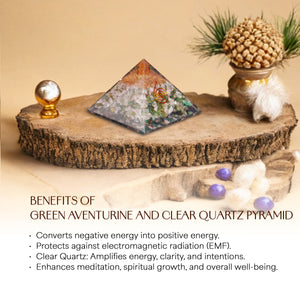 Green Aventurine and Clear Quartz Orgone Pyramid