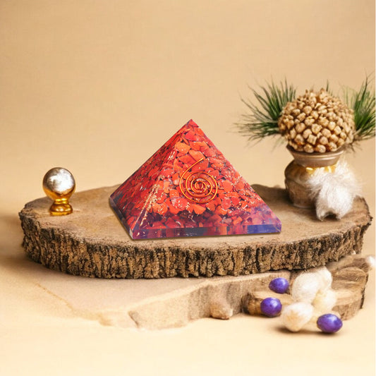 Red Jasper With Copper Coil Orgone Healing Crystal Pyramid