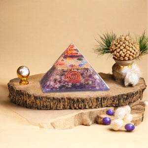 Amethyst Mix Seven Chakra Orgone Crystal Pyramid
