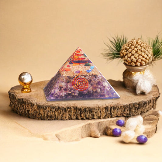 Amethyst Mix Seven Chakra Orgone Crystal Pyramid
