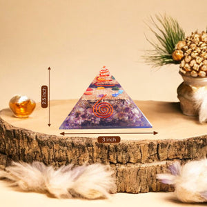 Amethyst Mix Seven Chakra Orgone Crystal Pyramid