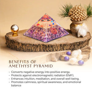Amethyst Mix Seven Chakra Orgone Crystal Pyramid