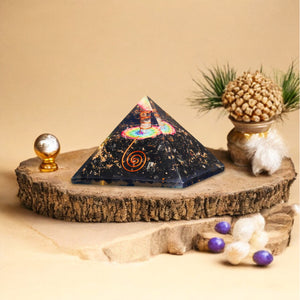 Black Tourmaline Chakra Flower Orgone Pyramid