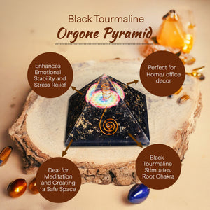 Black Tourmaline Chakra Flower Orgone Pyramid
