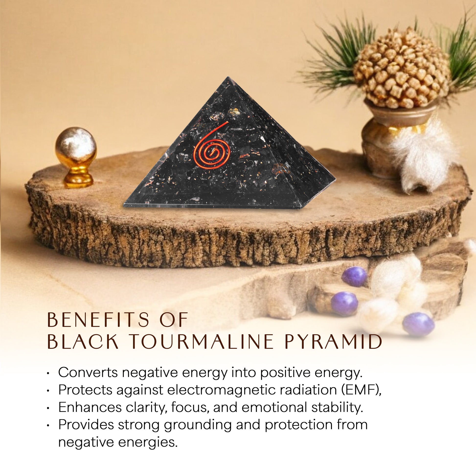 Black Tourmaline Copper Coil Orgone Pyramid