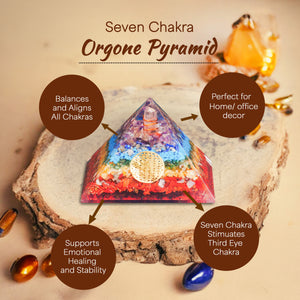 Seven Chakra Flower Of Life Orgone Pyramid