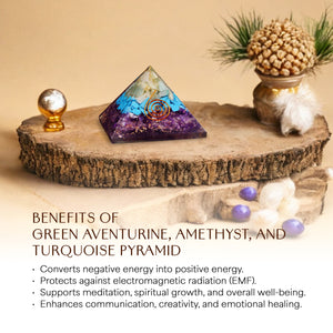 Green Aventurine, Amethyst, and Turquoise Orgone Pyramid