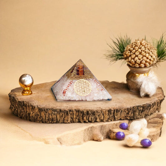 Rose Quartz Flower Of Life Orgone Crystal Pyramid