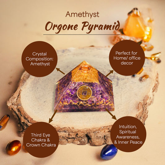 Amethyst Feng Shui Coin Orgone Crystal Pyramid