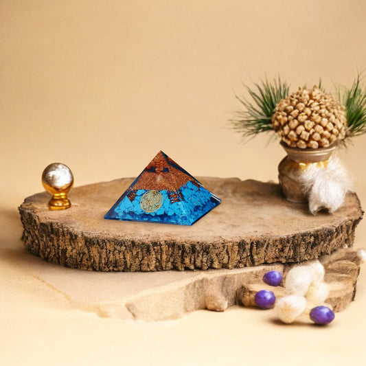 Turquoise Flower of Life Orgone Crystal Pyramid