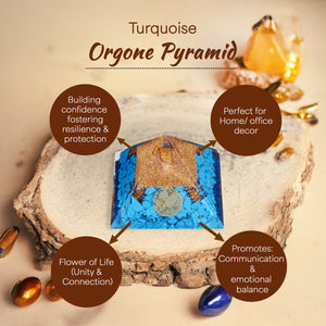 Turquoise Flower of Life Orgone Crystal Pyramid