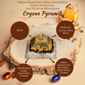Yellow Aventurine and Black Tourmaline Orgone Crystal Pyramid