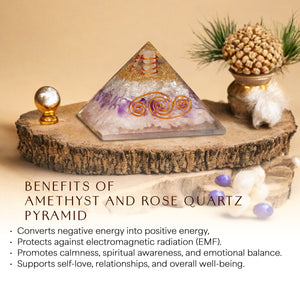 Amethyst and Rose Quartz Orgone Pyramid For Calmness