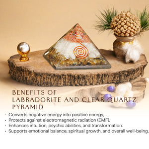 Labradorite and Clear Quartz Orgone Crystal Pyramid