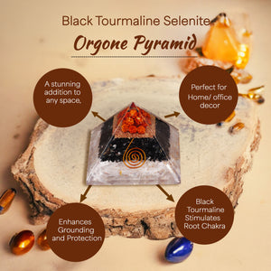 Black Tourmaline and Selenite Orgone Pyramid For Positivity
