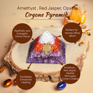 Amethyst, Red Jasper, and Opalite Orgone Pyramid