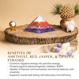 Amethyst, Red Jasper, and Opalite Orgone Pyramid