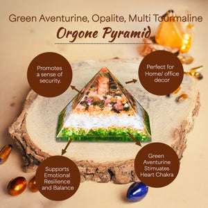 Green Aventurine, opalite, and Multi Tourmaline Orgone Pyramid
