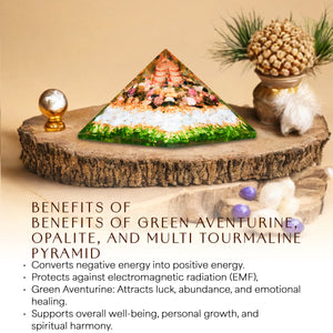 Green Aventurine, opalite, and Multi Tourmaline Orgone Pyramid