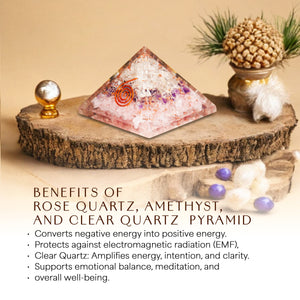 Amethyst, Rose Quartz, and Clear Quartz Orgone Pyramid