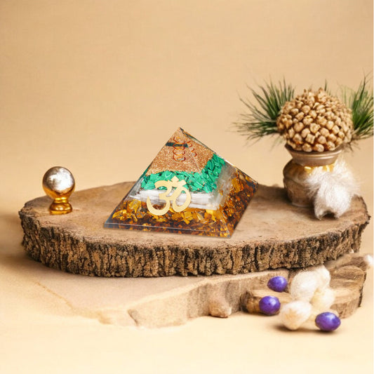 Tiger Eye, Malachite, and Selenite Orgone Pyramid