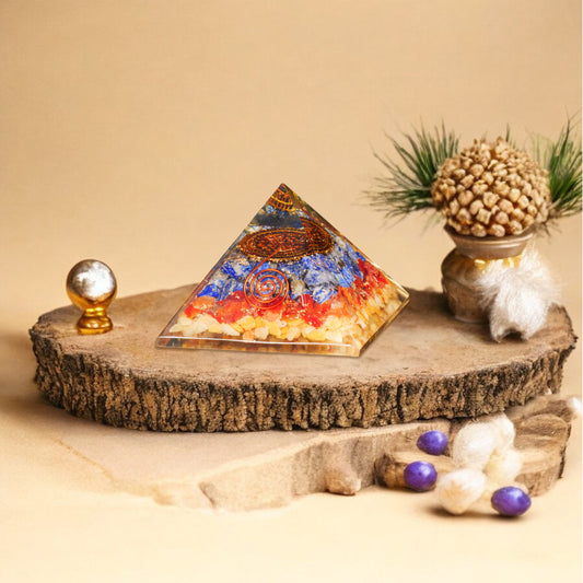 Yellow Aventurine, Carnelian, and Lapis Lazuli Orgone Pyramid