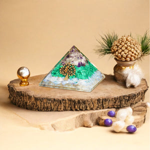 Amethyst, Malachite, and Opalite Orgone Pyramid