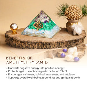 Amethyst, Malachite, and Opalite Orgone Pyramid