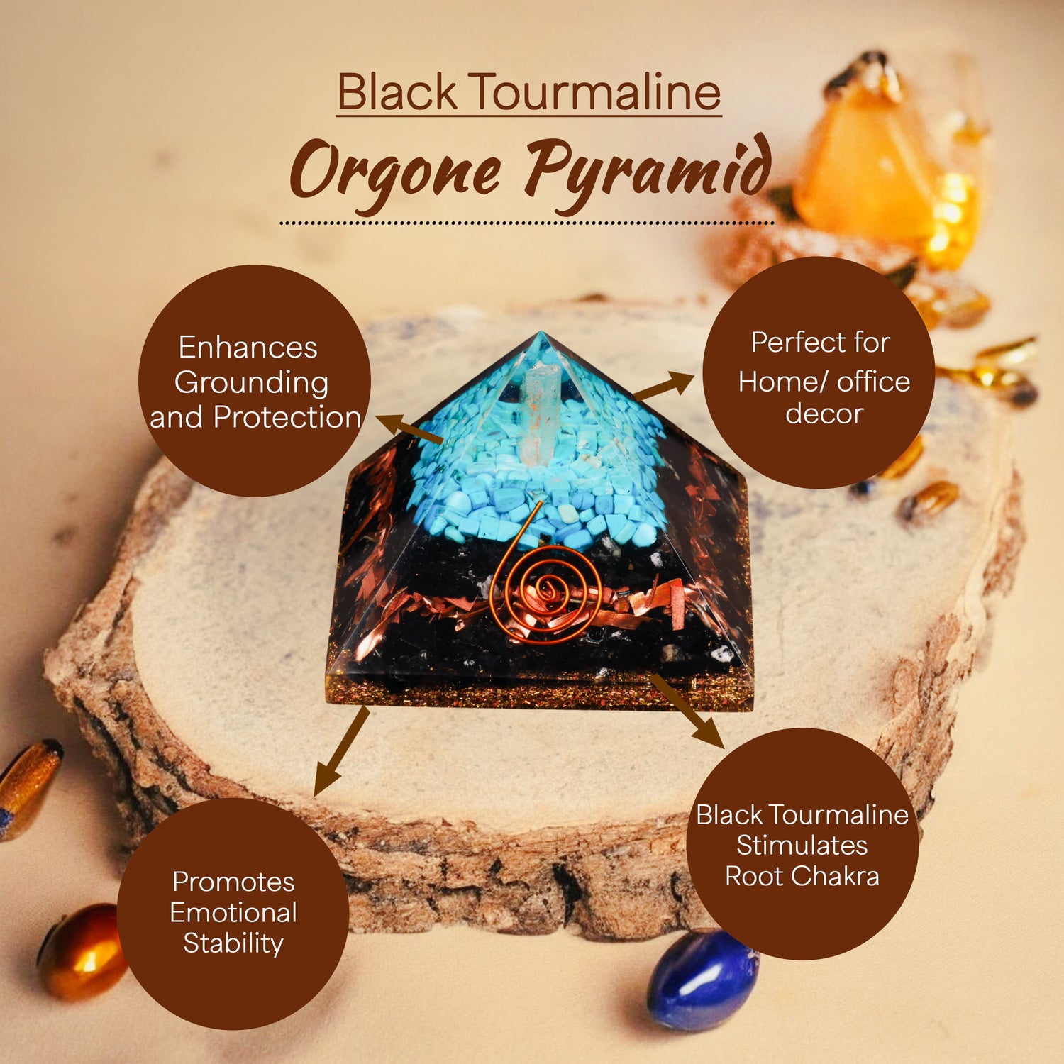 Black Tourmaline and Turquoise Orgone Pyramid