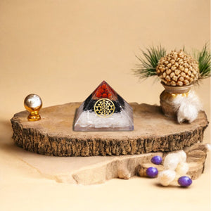 Selenite and Black Tourmaline Sri Yantra Orgone Pyramid