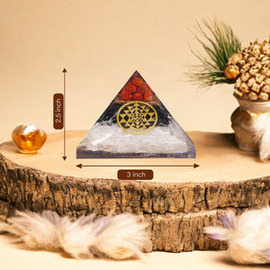 Selenite and Black Tourmaline Sri Yantra Orgone Pyramid