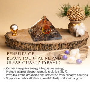 Black Tourmaline and Clear Quartz Orgone Pyramid