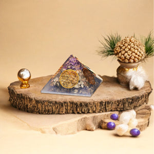 Golden Pyrite and Amethyst Orgone Pyramid