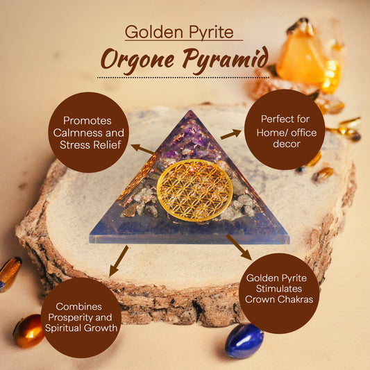 Golden Pyrite and Amethyst Orgone Pyramid