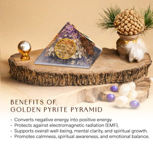 Golden Pyrite and Amethyst Orgone Pyramid