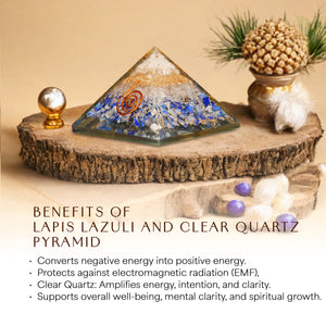 Lapis Lazuli and Clear Quartz Orgone Pyramid for Confidence