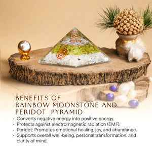 Rainbow Moonstone and Peridot Orgone Pyramid