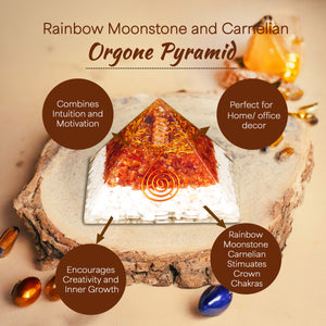 Rainbow Moonstone and Carnelian Orgone Pyramid