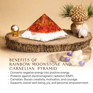Rainbow Moonstone and Carnelian Orgone Pyramid