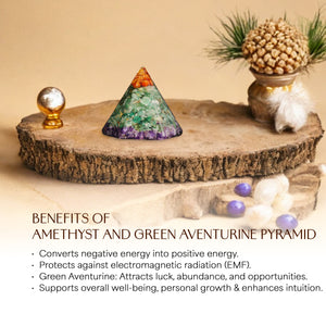 Amethyst and Green Aventurine Orgone Pyramid for Peace