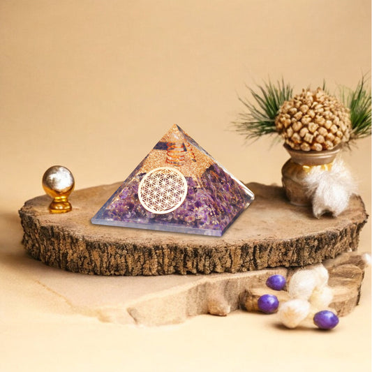 Amethyst and Green Aventurine Orgone Crystal Pyramid