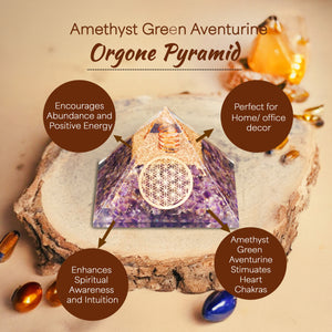 Amethyst and Green Aventurine Orgone Crystal Pyramid