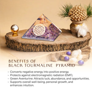 Amethyst and Green Aventurine Orgone Crystal Pyramid