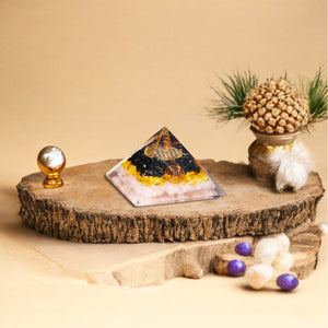 Rose Quartz, Citrine, and Black Tourmaline Orgone Pyramid