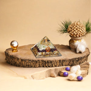 Labradorite, Garnet, and Amazonite Orgone Pyramid