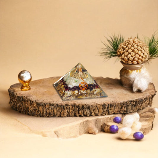 Labradorite, Garnet, and Amazonite Orgone Pyramid